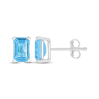 Emerald-Cut Swiss Blue Topaz Solitaire Stud Earrings Sterling Silver | Kay