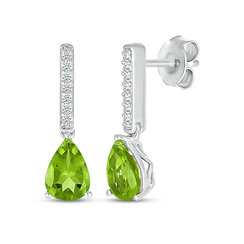 Main Image 1 of Pear-Shaped Peridot & White Lab-Created Sapphire Drop Earrings Sterling Silver