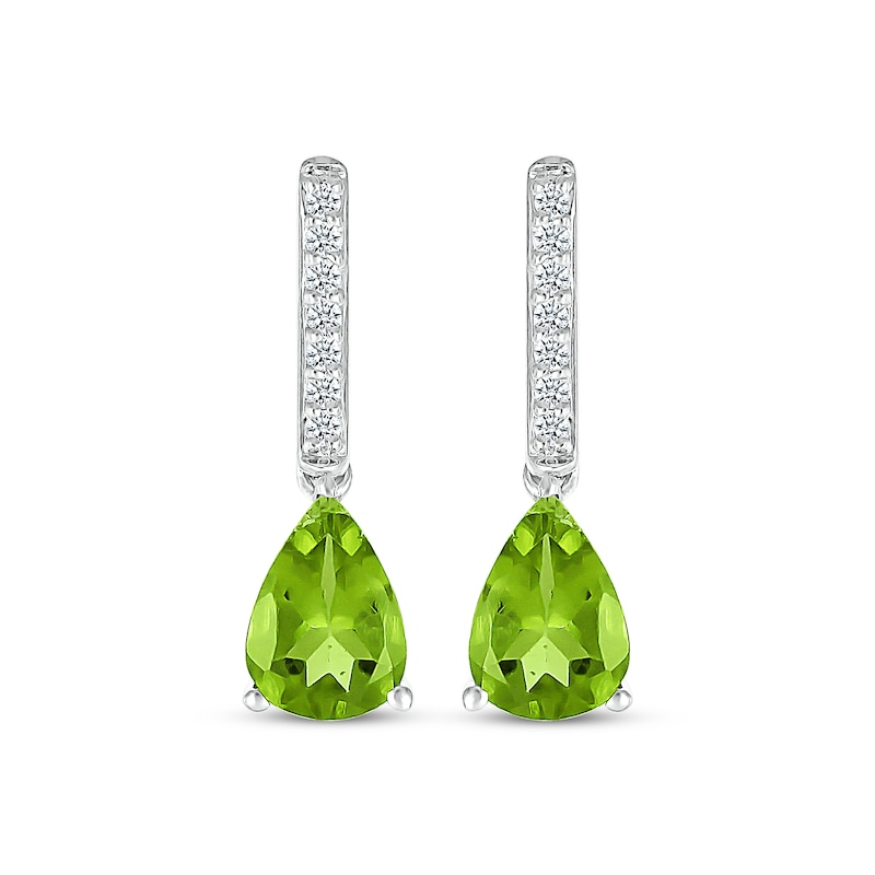 Main Image 2 of Pear-Shaped Peridot & White Lab-Created Sapphire Drop Earrings Sterling Silver