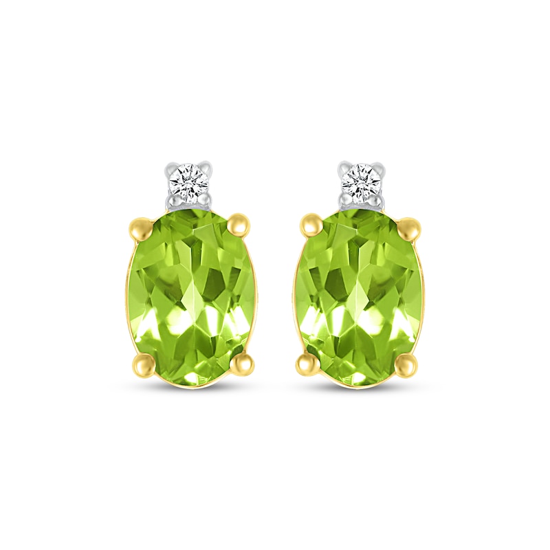 Main Image 2 of Oval-Cut Peridot & Diamond Accent Stud Earrings 10K Yellow Gold