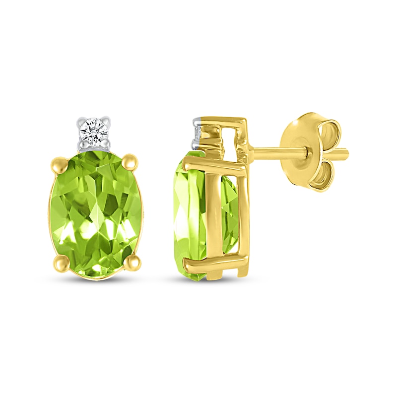 Main Image 3 of Oval-Cut Peridot & Diamond Accent Stud Earrings 10K Yellow Gold