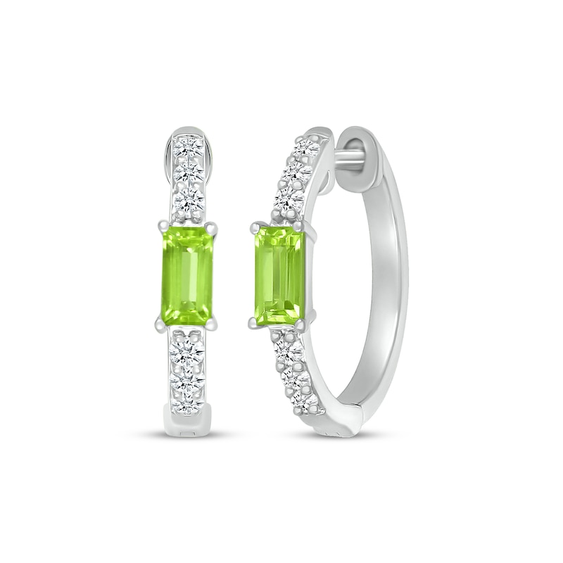 Main Image 1 of Baguette-Cut Peridot & White Lab-Created Sapphire Hoop Earrings Sterling Silver