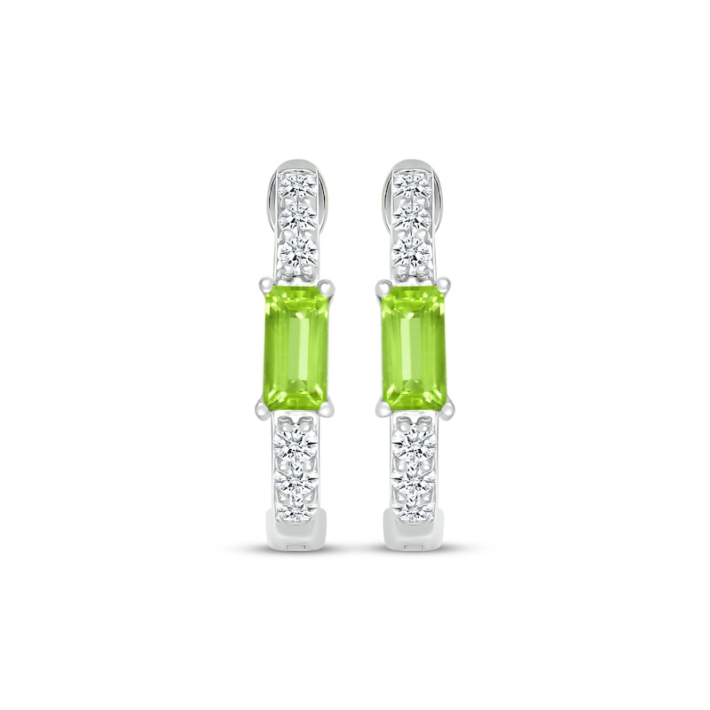 Main Image 2 of Baguette-Cut Peridot & White Lab-Created Sapphire Hoop Earrings Sterling Silver