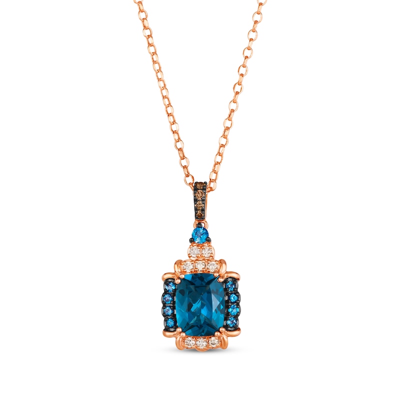 Le Vian Venetian Color on Color Deep Sea Blue Topaz Necklace 1/8 ct tw Diamonds 14K Strawberry Gold 19"