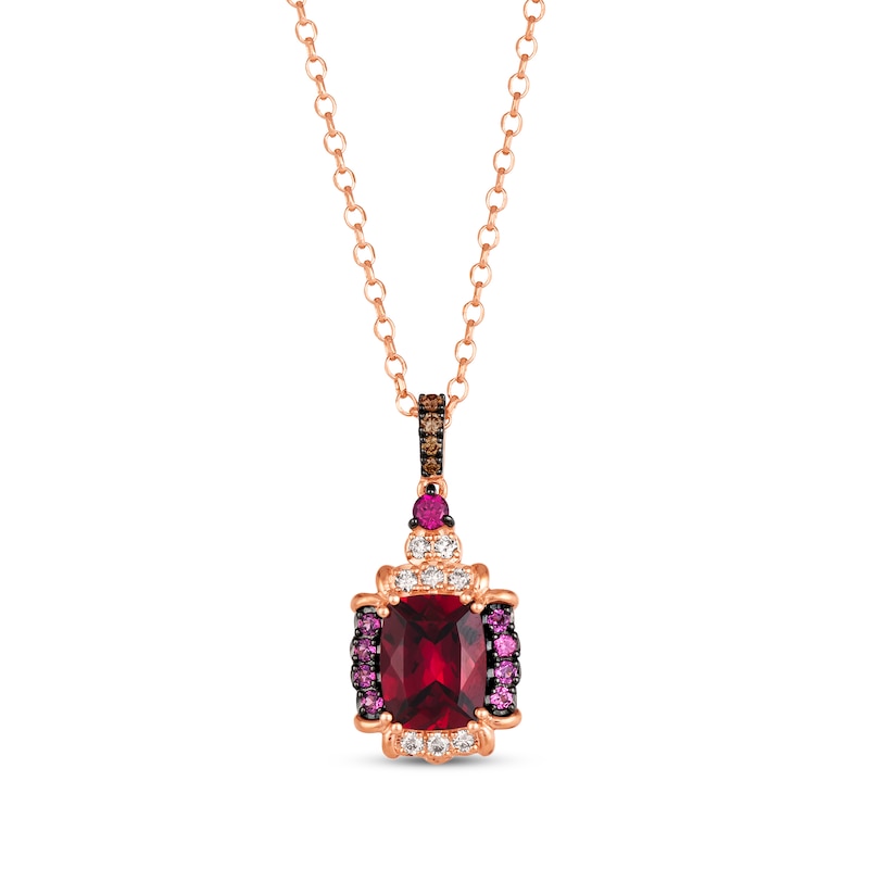 Le Vian Venetian Color on Color Rhodolite Garnet Necklace 1/8 ct tw Diamonds 14K Strawberry Gold 19"