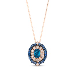 Le Vian Venetian Color on Color Blue Topaz Denim Ombre Necklace 1/3 ct tw Diamonds 14K Strawberry Gold 19&quot;