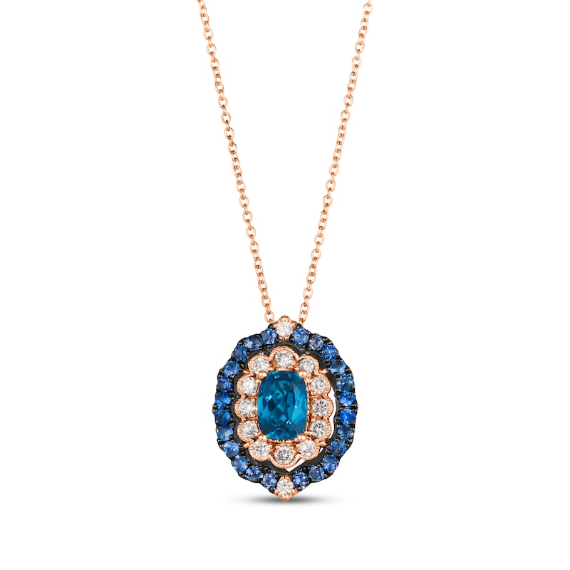 Main Image 1 of Le Vian Venetian Color on Color Blue Topaz Denim Ombre Necklace 1/3 ct tw Diamonds 14K Strawberry Gold 19&quot;