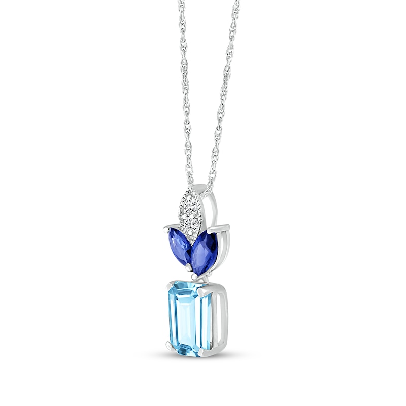 Main Image 2 of Emerald-Cut Swiss Blue Topaz, Blue & White Lab-Created Sapphire Necklace Sterling Silver 18&quot;