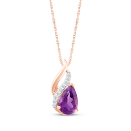 Pear-Shaped Amethyst & Diamond Necklace 1/20 ct tw 10K Rose Gold 18&quot;