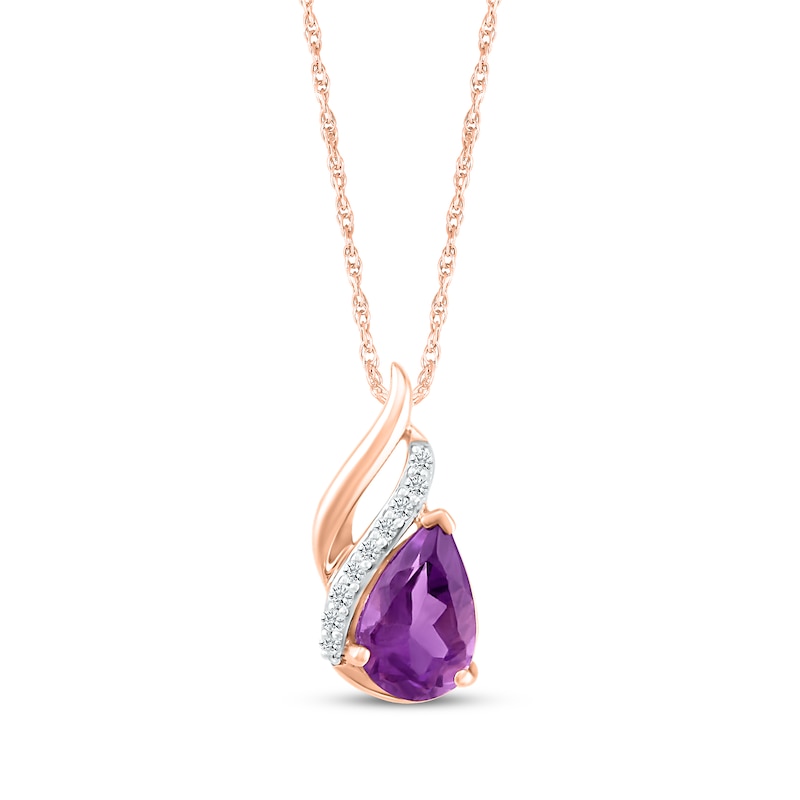 Main Image 1 of Pear-Shaped Amethyst & Diamond Necklace 1/20 ct tw 10K Rose Gold 18&quot;