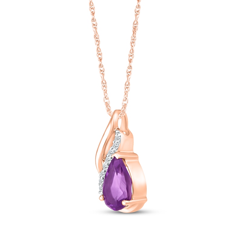 Main Image 2 of Pear-Shaped Amethyst & Diamond Necklace 1/20 ct tw 10K Rose Gold 18&quot;