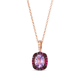 Le Vian Venetian Color on Color Pink Quartz & Rhodolite Garnet Necklace 1/8 ct tw Diamonds 14K Strawberry Gold 19&quot;