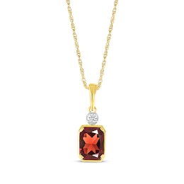 Emerald-Cut Garnet & White Lab-Created Sapphire Necklace 10K Yellow Gold 18&quot;