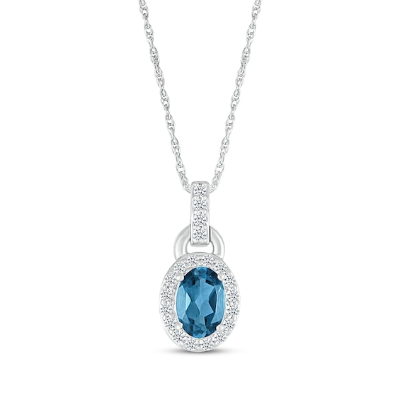 Oval-Cut London Blue Topaz & White Lab-Created Sapphire Necklace 10K White Gold 18"