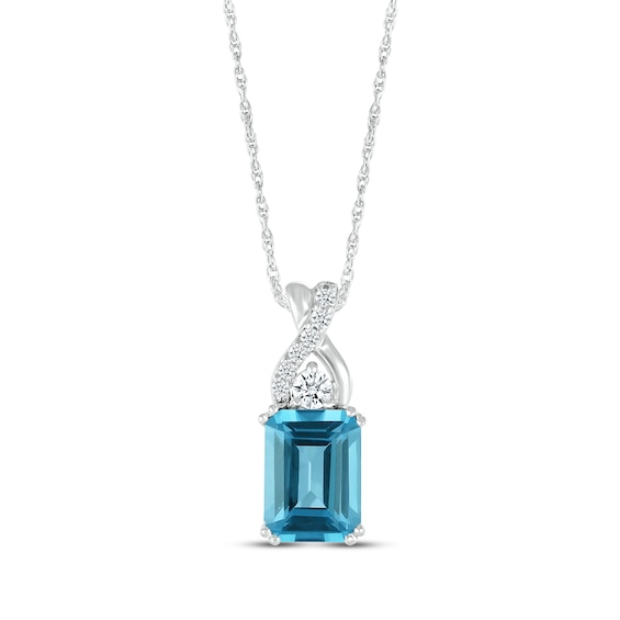 Emerald-Cut Swiss Blue Topaz & White Lab-Created Sapphire Twist Necklace Sterling Silver 18"