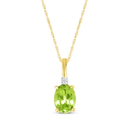 Oval-Cut Peridot & Diamond Accent Necklace 10K Yellow Gold 18&quot;