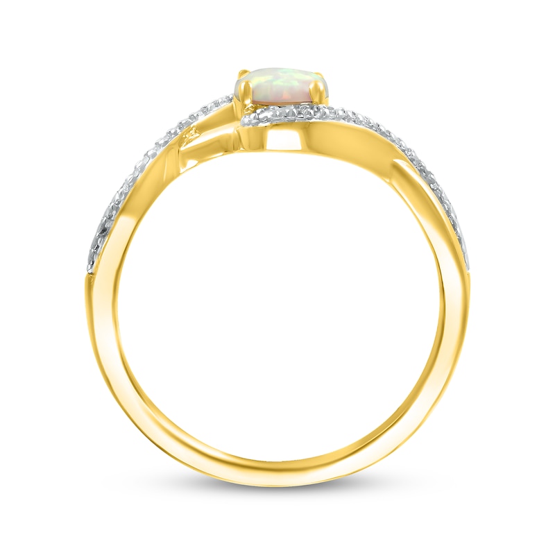 Oval-Cut Lab-Created Opal & Diamond Bypass Ring 1/20 ct tw 10K Yellow Gold