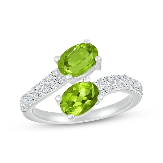 Oval-Cut Peridot & White Lab-Created Sapphire Bypass Ring Sterling Silver