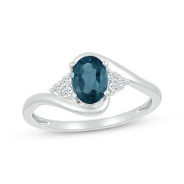 Oval-Cut London Blue Topaz & White Lab-Created Sapphire Bypass Ring 10K White Gold