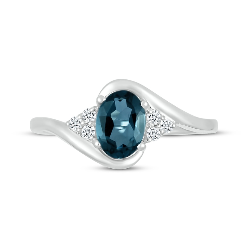 Oval-Cut London Blue Topaz & White Lab-Created Sapphire Bypass Ring 10K White Gold