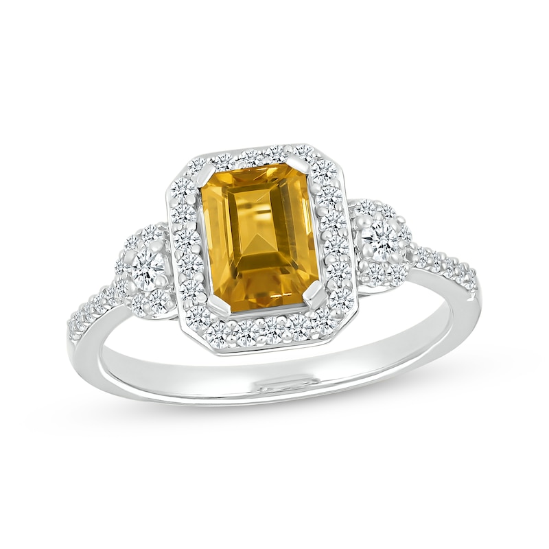 Emerald-Cut Citrine & White Lab-Created Sapphire Ring Sterling Silver