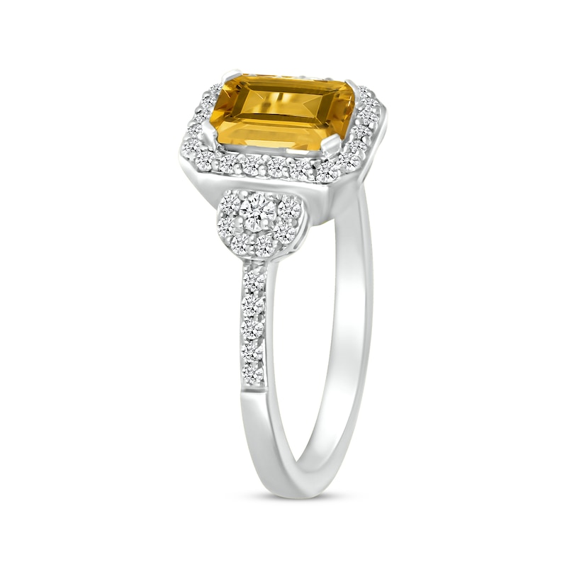 Emerald-Cut Citrine & White Lab-Created Sapphire Ring Sterling Silver