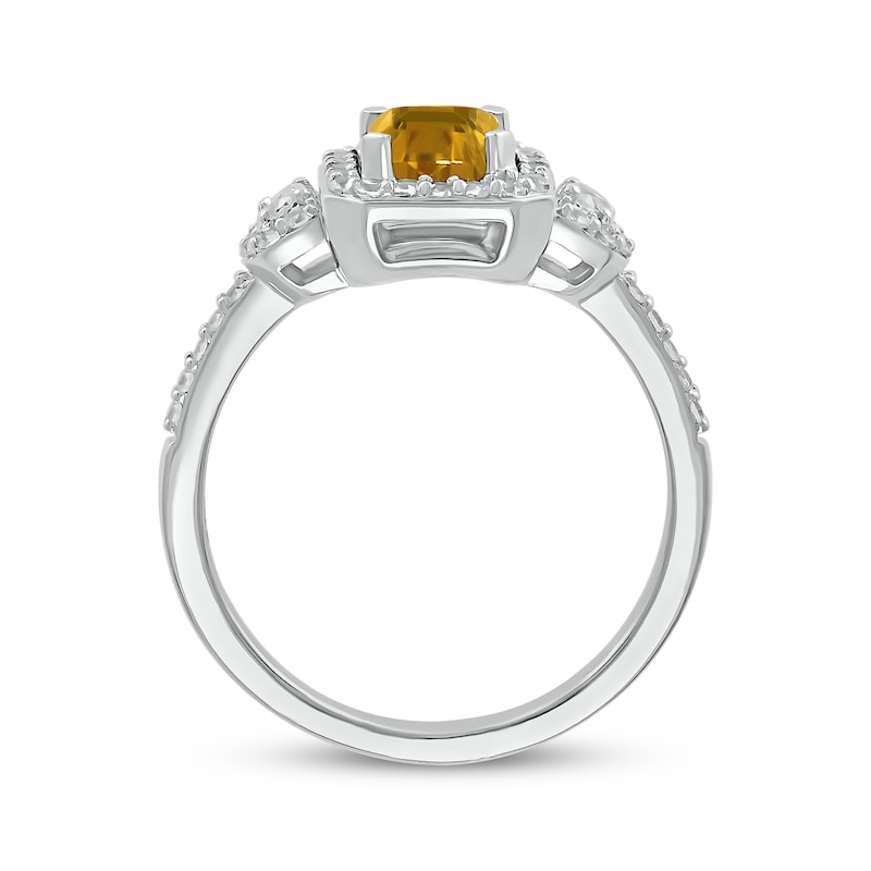 Emerald-Cut Citrine & White Lab-Created Sapphire Ring Sterling Silver | Kay