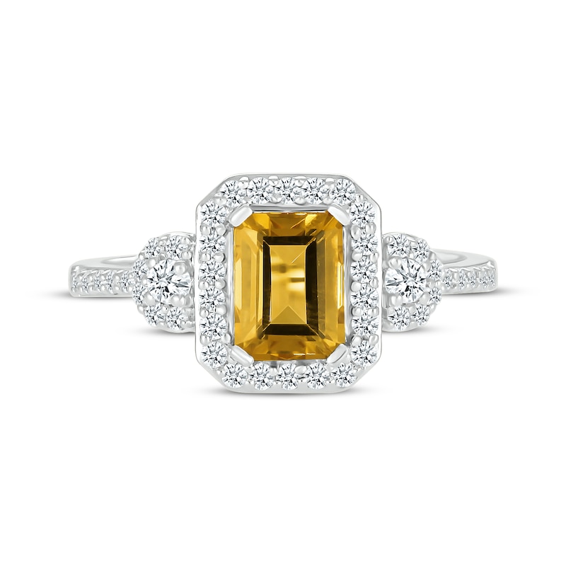 Emerald-Cut Citrine & White Lab-Created Sapphire Ring Sterling Silver