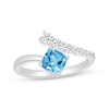 Thumbnail Image 1 of Cushion-Cut Swiss Blue Topaz & White Lab-Created Sapphire Bypass Ring Sterling Silver