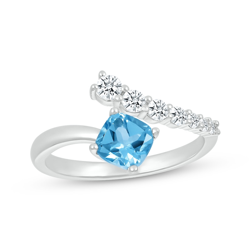 Cushion-Cut Swiss Blue Topaz & White Lab-Created Sapphire Bypass Ring ...