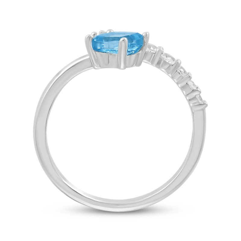 Main Image 2 of Cushion-Cut Swiss Blue Topaz & White Lab-Created Sapphire Bypass Ring Sterling Silver