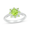 Thumbnail Image 1 of Cushion-Cut Peridot & White Lab-Created Sapphire Sunburst Ring Sterling Silver