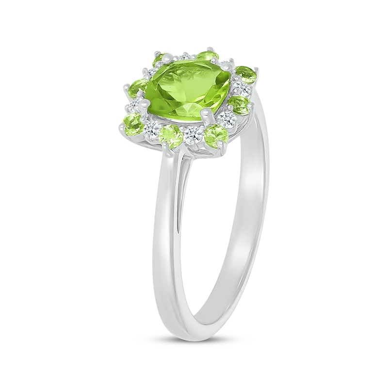 Main Image 2 of Cushion-Cut Peridot & White Lab-Created Sapphire Sunburst Ring Sterling Silver