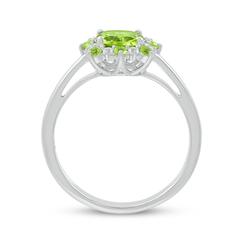 Main Image 3 of Cushion-Cut Peridot & White Lab-Created Sapphire Sunburst Ring Sterling Silver