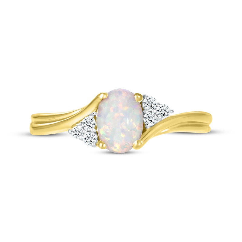 Oval-Cut Opal & Diamond Trios Bypass Ring 1/10 ct tw 10K Yellow Gold