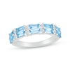 Thumbnail Image 1 of Baguette-Cut Swiss Blue Topaz & White Lab-Created Sapphire Stacked Ring Sterling Silver