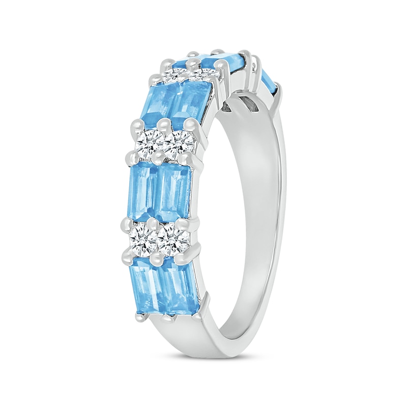 Main Image 2 of Baguette-Cut Swiss Blue Topaz & White Lab-Created Sapphire Stacked Ring Sterling Silver