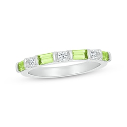 Baguette-Cut Peridot & White Lab-Created Sapphire Stackable Ring Sterling Silver