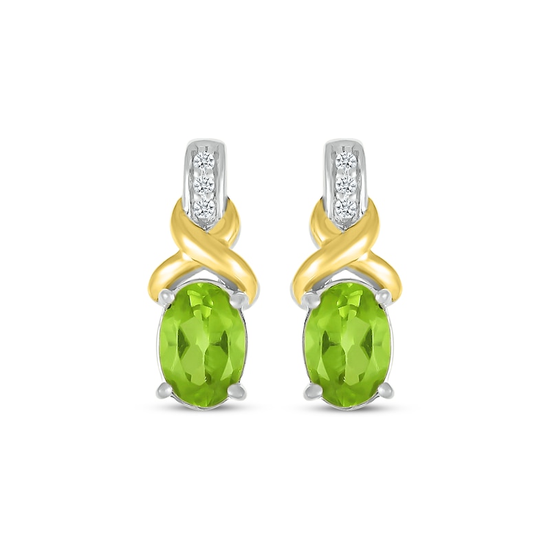 Main Image 2 of Oval-Cut Peridot & White Lab-Created Sapphire Twist Drop Earrings Sterling Silver & 10K Yellow Gold