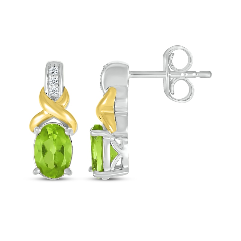 Main Image 3 of Oval-Cut Peridot & White Lab-Created Sapphire Twist Drop Earrings Sterling Silver & 10K Yellow Gold