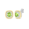 Thumbnail Image 1 of Cushion-Cut Peridot & Diamond Earrings 1/10 ct tw Sterling Silver & 10K Yellow Gold