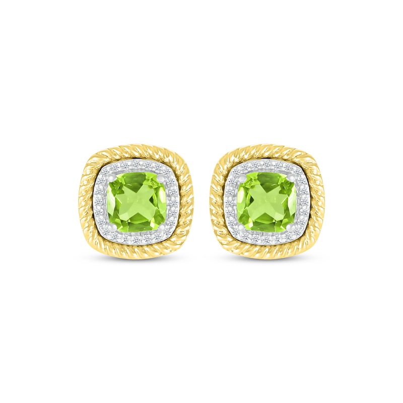 Main Image 2 of Cushion-Cut Peridot & Diamond Earrings 1/10 ct tw Sterling Silver & 10K Yellow Gold