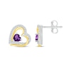 Thumbnail Image 3 of Heart-Shaped Amethyst & White Lab-Created Sapphire Heart Earrings Sterling Silver & 10K Yellow Gold