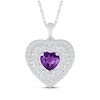 Thumbnail Image 1 of Heart-Shaped Amethyst & White Lab-Created Sapphire Double Frame Heart Necklace Sterling Silver 18&quot;