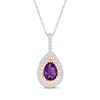 Thumbnail Image 1 of Pear-Shaped Amethyst & White Lab-Created Sapphire Teardrop Necklace Sterling Silver & 10K Rose Gold 18&quot;