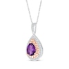 Thumbnail Image 2 of Pear-Shaped Amethyst & White Lab-Created Sapphire Teardrop Necklace Sterling Silver & 10K Rose Gold 18&quot;