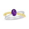 Thumbnail Image 1 of Oval-Cut Amethyst & White Lab-Created Sapphire Beaded Ring Sterling Silver & 10K Yellow Gold