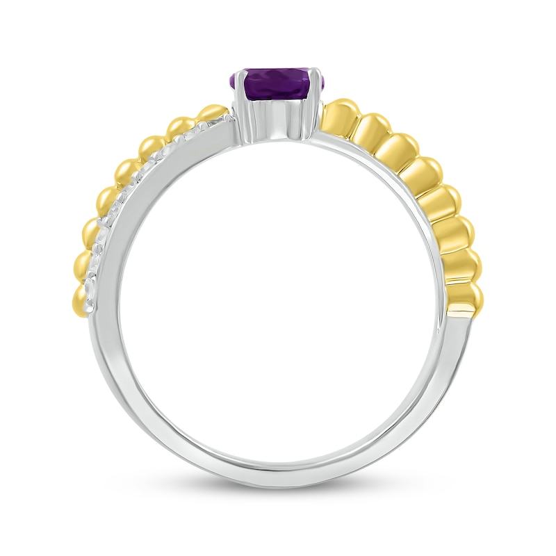 Main Image 2 of Oval-Cut Amethyst & White Lab-Created Sapphire Beaded Ring Sterling Silver & 10K Yellow Gold