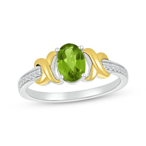 Oval-Cut Peridot & White Lab-Created Sapphire XO Ring Sterling Silver & 10K Yellow Gold