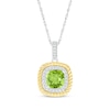 Thumbnail Image 1 of Cushion-Cut Peridot & Diamond Necklace 1/10 ct tw Sterling Silver & 10K Yellow Gold